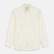The Turnbull & Asser Cream Weekend Fit Larkin Shirt features a Dorset collar, 3-button cuffs, and two button-flap chest pockets in soft herringbone cotton, displayed flat on a white background.
