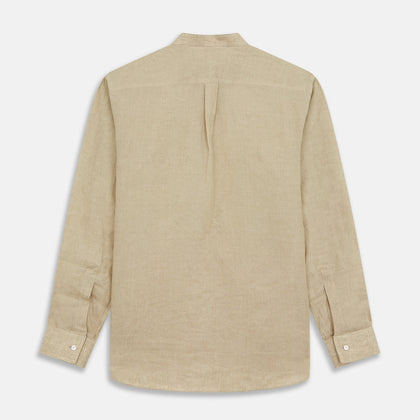 Beige Weekend Fit Linen Blake Shirt with Stand Collar and 1-Button Cuffs Image 6