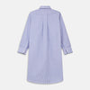 View 5 of product The Turnbull & Asser Blue Bengal Stripe Piped Cotton Nightshirt features long sleeves, a pointed collar, dark-trimmed pocket, curved hem, button details, and cuffed sleeves for an elegant look.