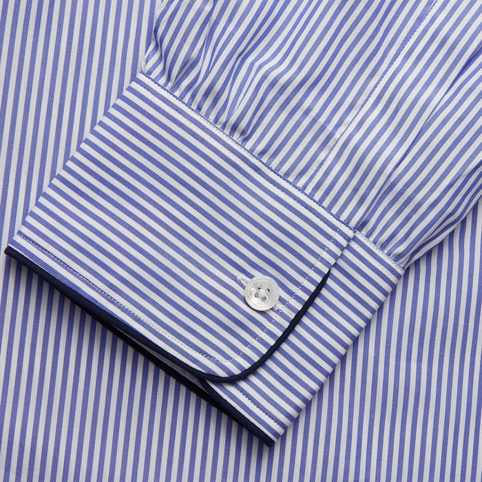 Blue Bengal Stripe Piped Cotton Nightshirt Image 3