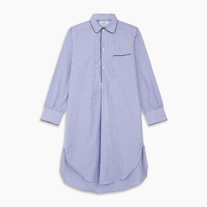 Blue Bengal Stripe Piped Cotton Nightshirt Image 5