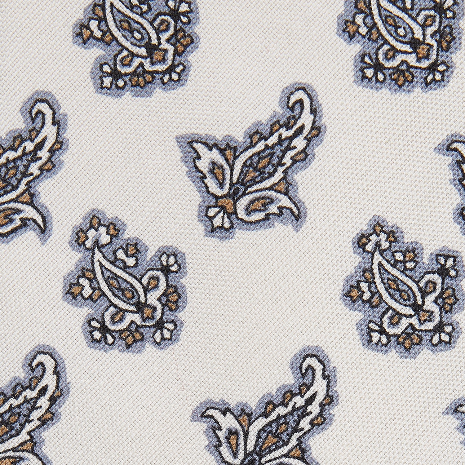 View 3 of product The Ecru Paisley Floral Cotton Silk Blend Tie by Turnbull & Asser features a paisley floral pattern, elegantly displayed and neatly rolled on a plain white background.