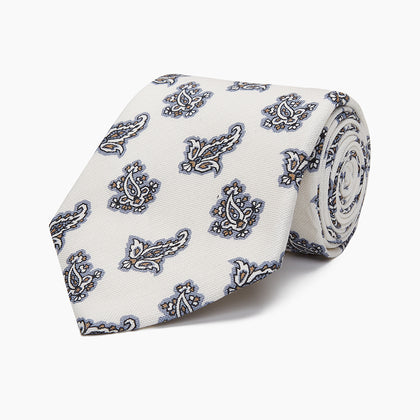 Ecru Paisley Floral Cotton Silk Blend Tie Image 5