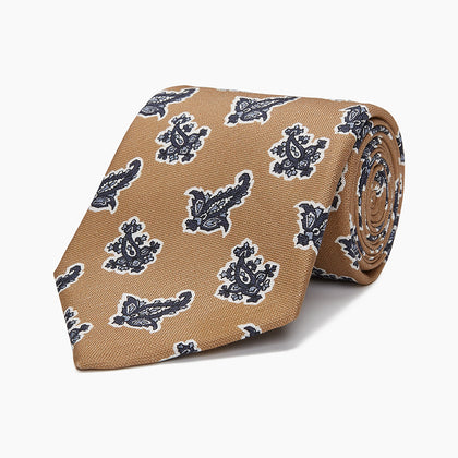 Toffee Paisley Floral Cotton Silk Blend Tie Image 4