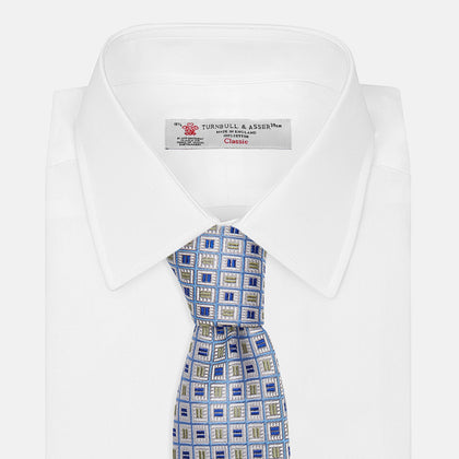 Blue and Yellow Geometric Silk Jacquard Tie Image 3