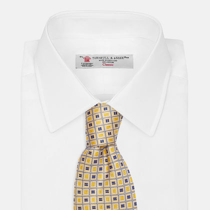 Yellow and Navy Geometric Silk Jacquard Tie Image 3