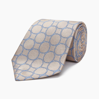 Toffee and Powder Blue Circle Jacquard Silk Tie Image 4
