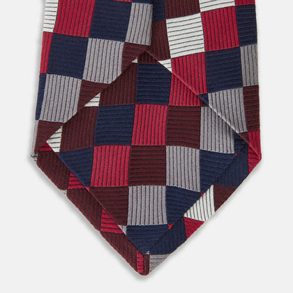 Burgundy Checkerboard Silk Jacquard Tie Image 3