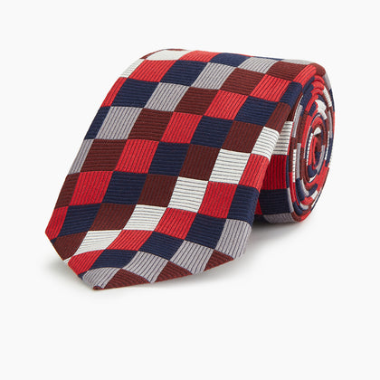Burgundy Checkerboard Silk Jacquard Tie Image 4