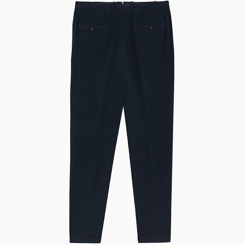 Turnbull & Asser Navy Cotton Chinos—plain, straight-leg trousers with button closure and belt loops, tailored in Italy and featured against a white background.