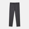 View 1 of product The Turnbull & Asser Charcoal Flannel Trousers feature a tailored fit, button and zipper closure, front pockets, and belt loops, crafted from fine Italian wool flannel and displayed flat on a white background.