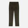 View 3 of product Turnbull & Asser's Olive Green Corduroy Trousers feature a straight leg, front button and zip closure, belt loops, and pressed creases—an essential piece for any men's wardrobe, shown against a white background.