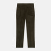 View 1 of product Turnbull & Asser's Olive Green Corduroy Trousers feature a straight leg, front button and zip closure, belt loops, and pressed creases—an essential piece for any men's wardrobe, shown against a white background.