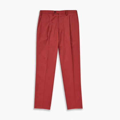 Clay Red Cotton Twill Pleated Trousers Image 3