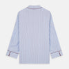 View 8 of product The Turnbull & Asser Burgundy Stripe Classic Pyjama Set features long sleeves, a button-up top with red piping, matching drawstring pants, and a traditional fit. Laid flat, it's luxury loungewear in signature burgundy stripes.