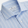 View 2 of product The Turnbull & Asser Tonal Blue Stripe Tailored Fit Shirt with Kent Collar features long sleeves and a button-up front, shown laid flat against a white background.