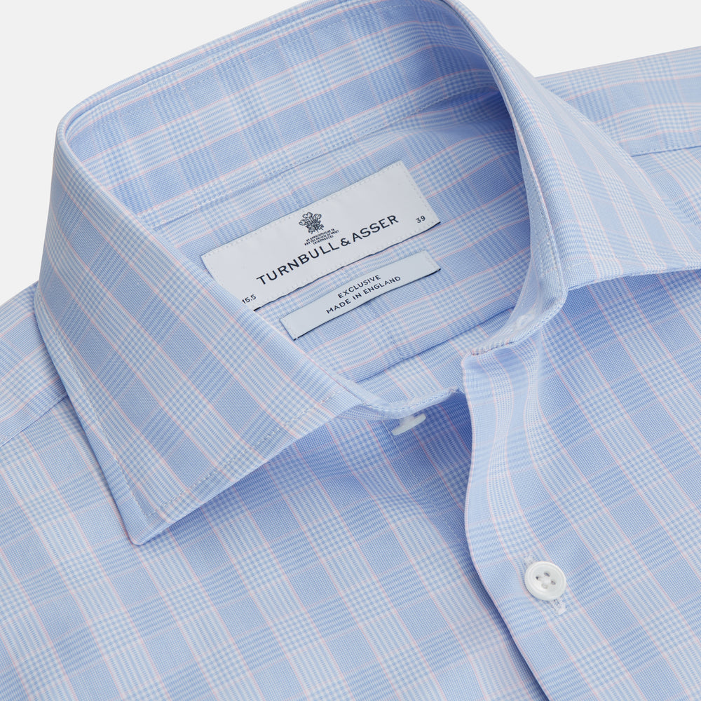 Turnbull & Asser Pink and Blue Glen Check Tailored Fit Shirt with a Kent Collar, laid flat on a white background.
