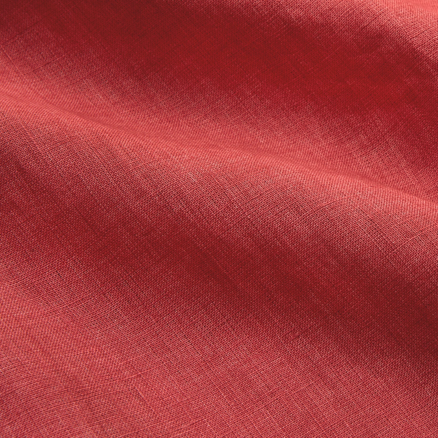 View 4 of product The Turnbull & Asser Crimson Delave Linen Holiday Fit Shirt features a solid brick-red hue, short sleeves, single chest pocket, and revere collar—perfect resort wear—shown laid flat on white.