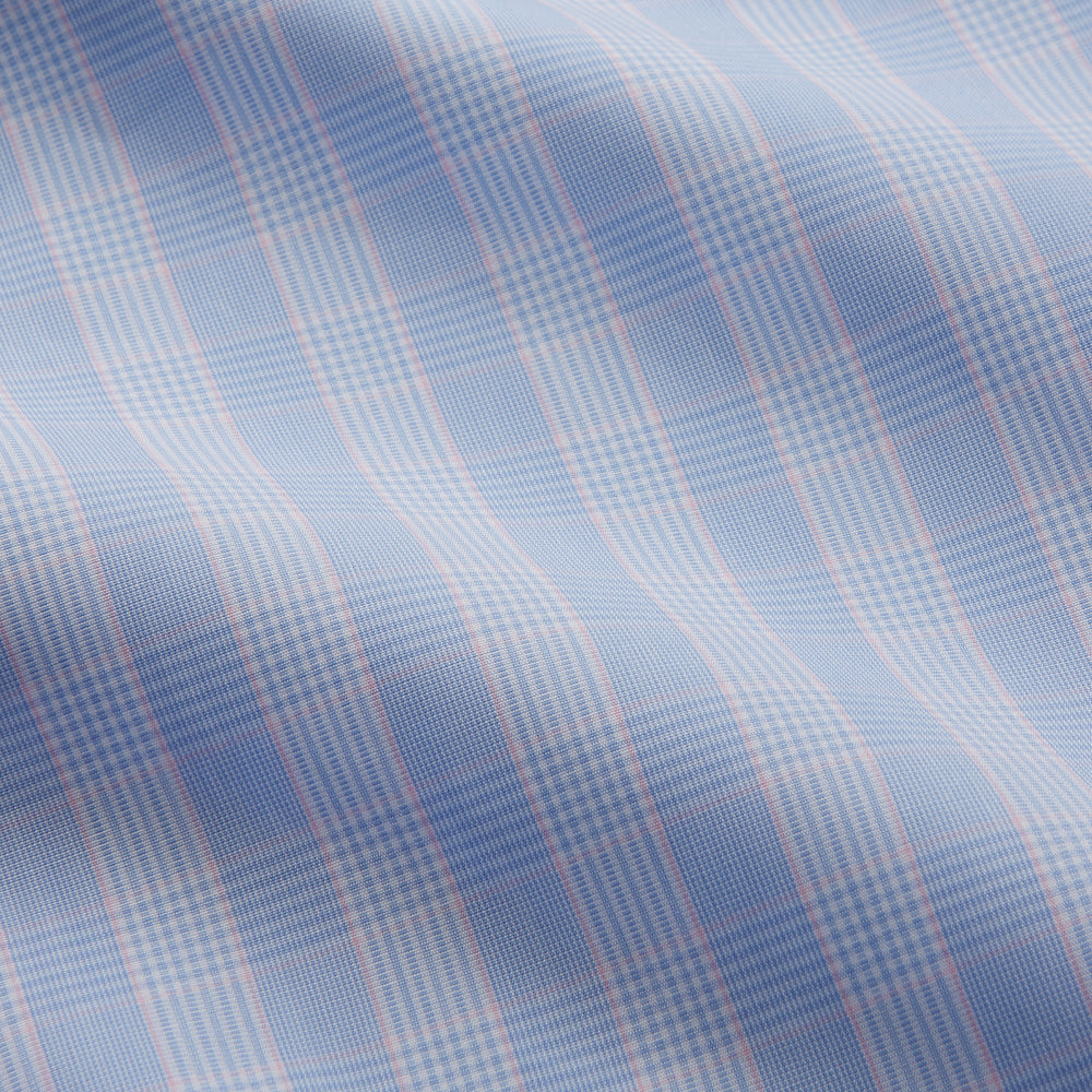 Turnbull & Asser Pink and Blue Glen Check Tailored Fit Shirt with a Kent Collar, laid flat on a white background.