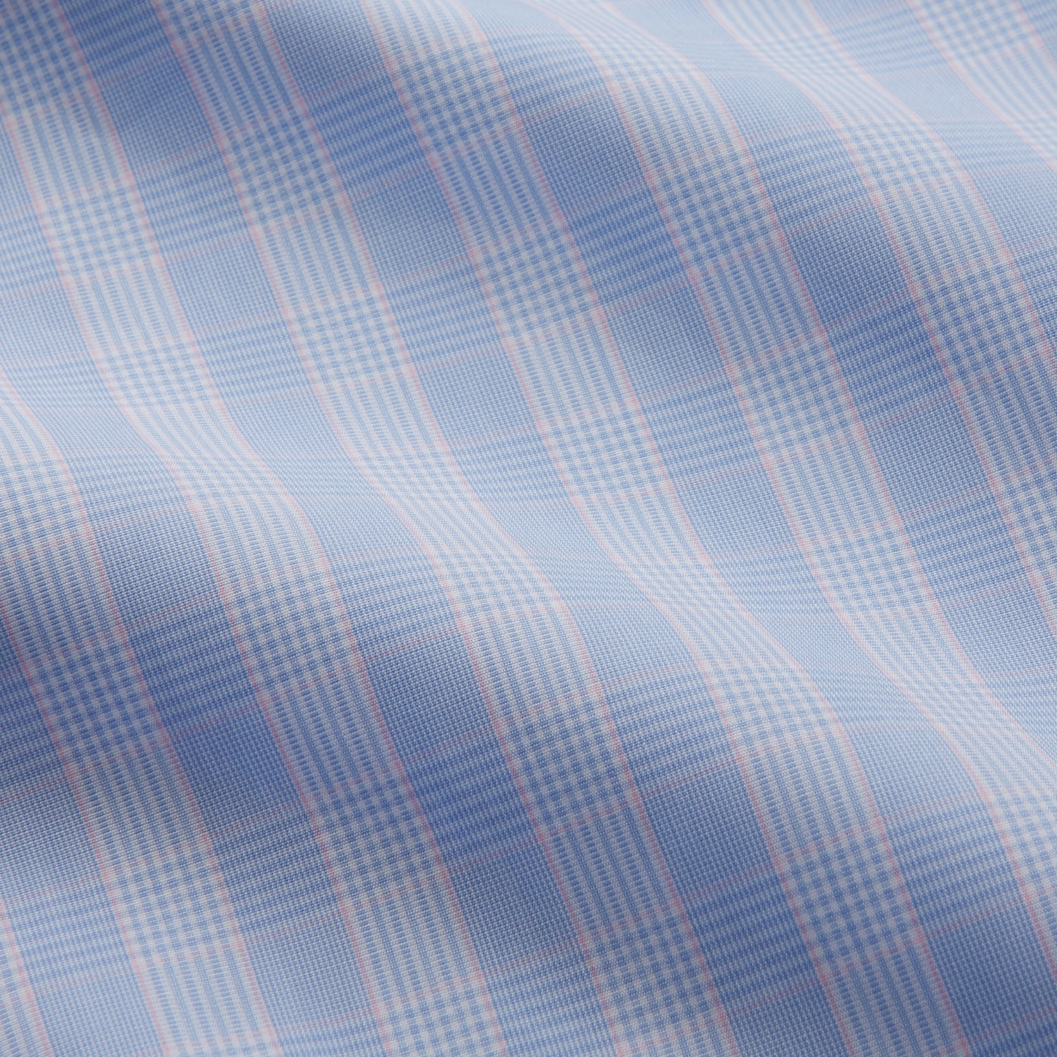 View 4 of product Turnbull & Asser Pink and Blue Glen Check Tailored Fit Shirt with a Kent Collar, laid flat on a white background.