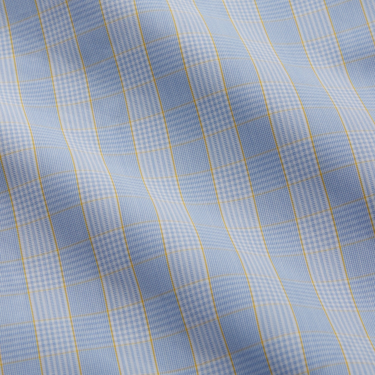 View 5 of product A Yellow and Blue Glen Check Tailored Fit Shirt by Turnbull & Asser, featuring a Kent collar, displayed flat on a white background.