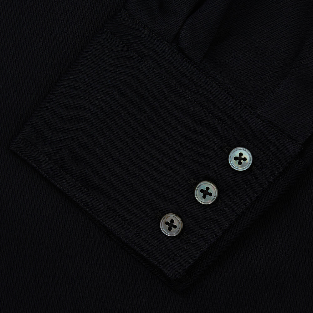 The Turnbull & Asser Navy Cotton Weekend Fit Western Shirt features a Dorset collar and two chest pockets with flaps, shown on a white background—ideal for smart-casual style.
