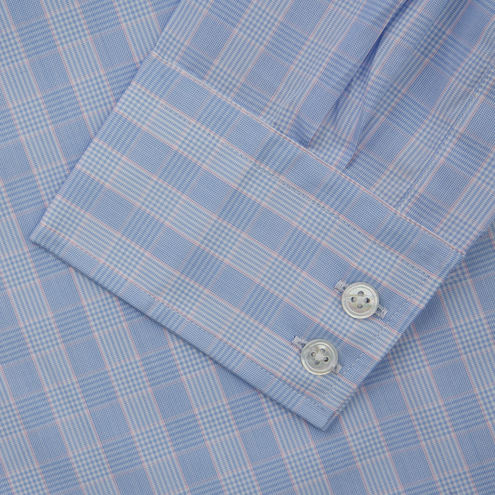 Turnbull & Asser Pink and Blue Glen Check Tailored Fit Shirt with a Kent Collar, laid flat on a white background.