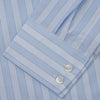 View 3 of product The Turnbull & Asser Tonal Blue Stripe Tailored Fit Shirt with Kent Collar features long sleeves and a button-up front, shown laid flat against a white background.