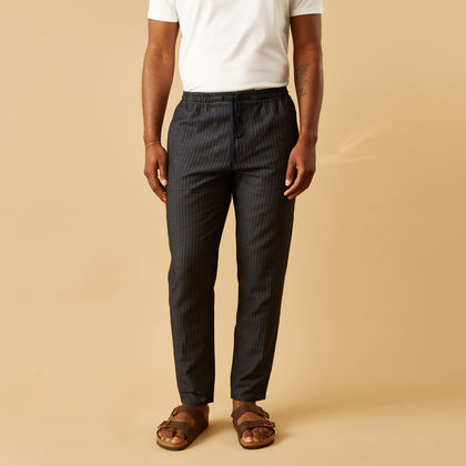 Navy Tailored Pinstriped Drawstring Trousers Image 1