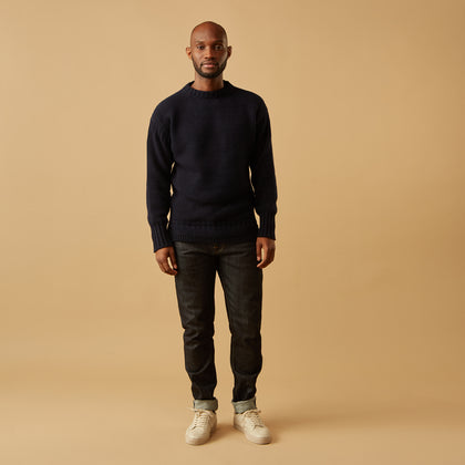 Navy Lewis Guernsey Knitted Jumper Image 6