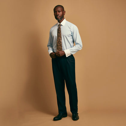 Mid Blue Micro-Check Regular Fit Shirt with White T&A Collar and Double Cuffs Image 7