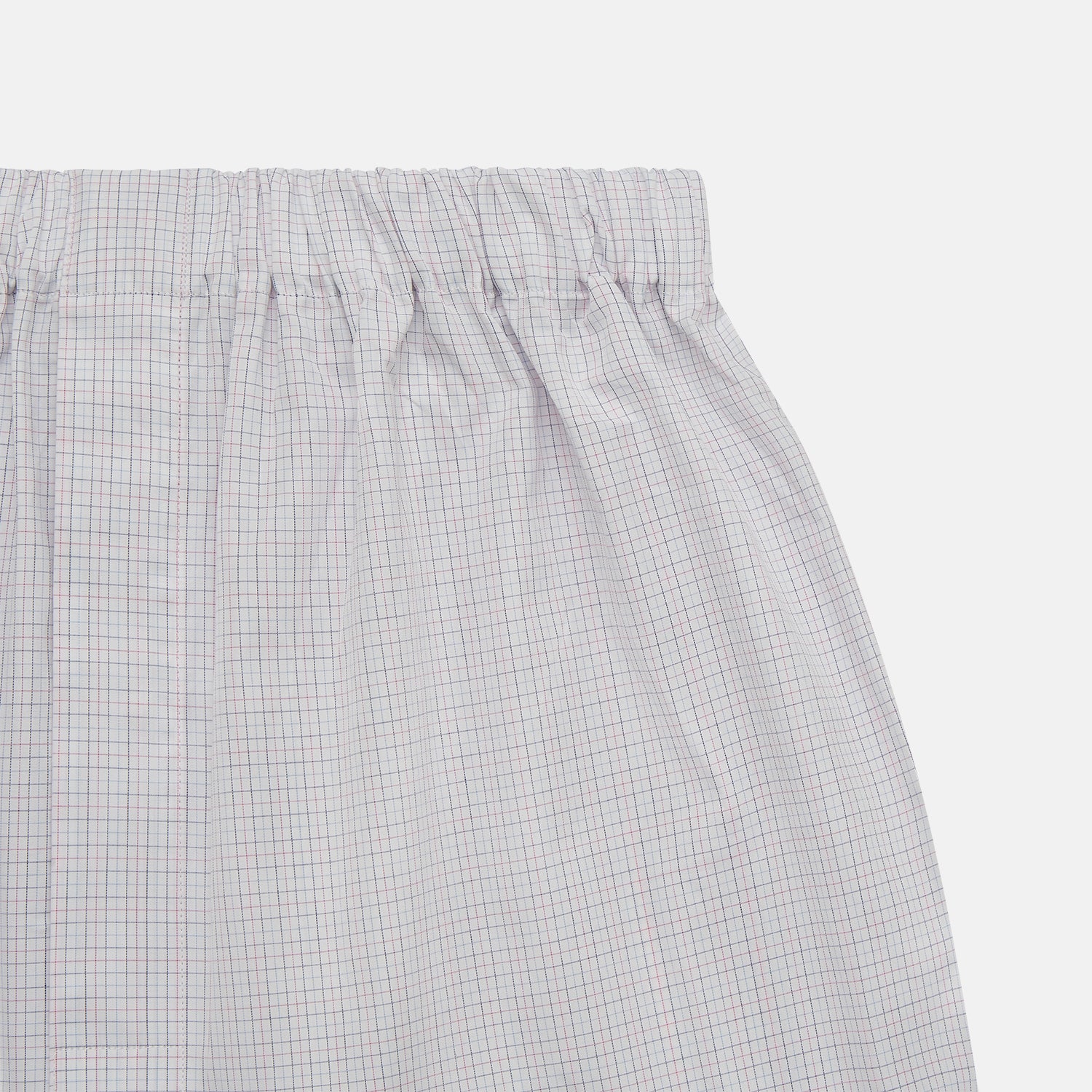 View 2 of product Turnbull & Asser Blue Multi Check Cotton Godfrey Boxer Shorts feature a relaxed fit, elastic waistband, and luxury design—men’s essentials laid flat on a white background.