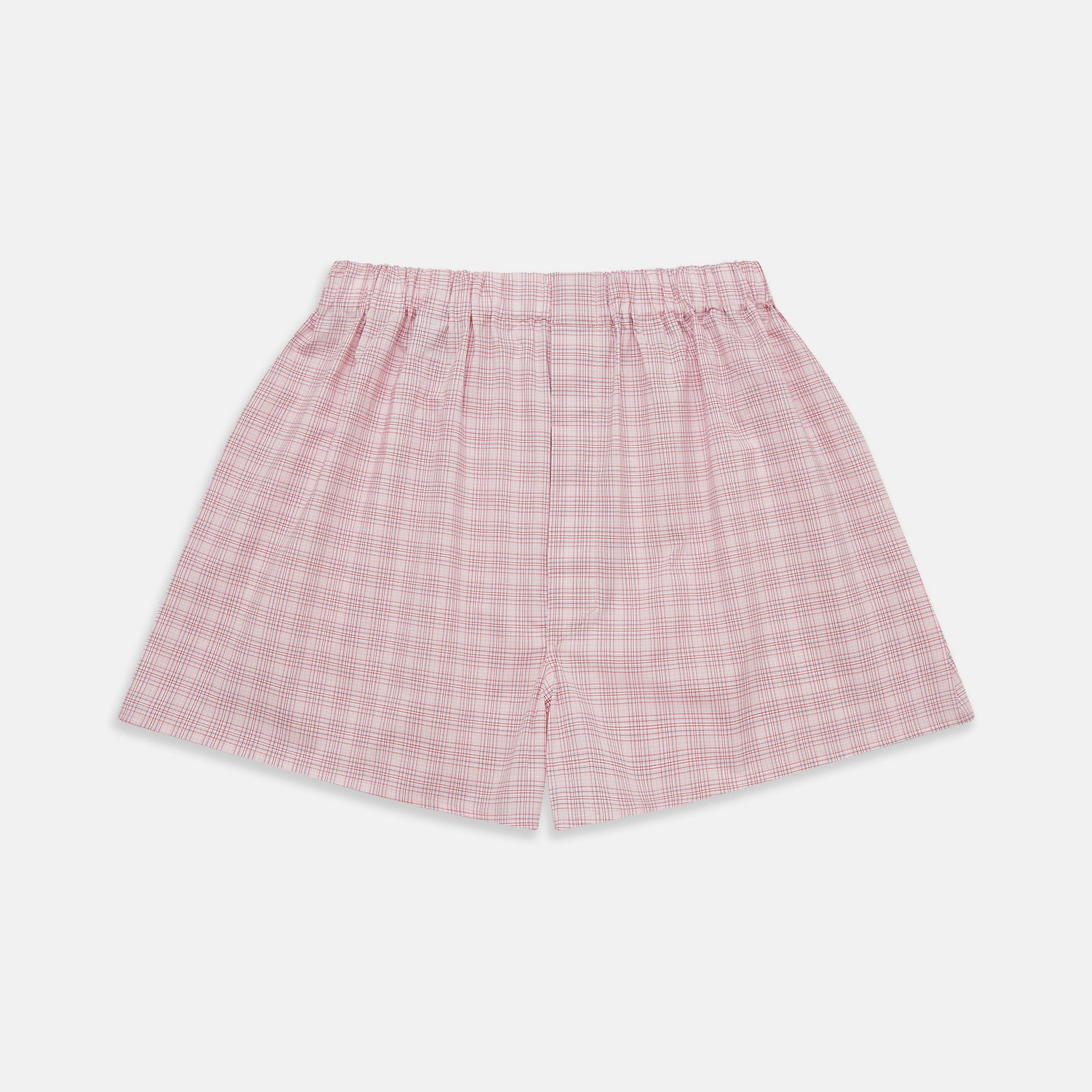 View 1 of product Turnbull & Asser Pink Multi Check Cotton Godfrey Boxer Shorts with an elastic waistband, shown flat against a white background.