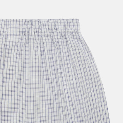 White and Blue Check Cotton Godfrey Boxer Shorts Image 1