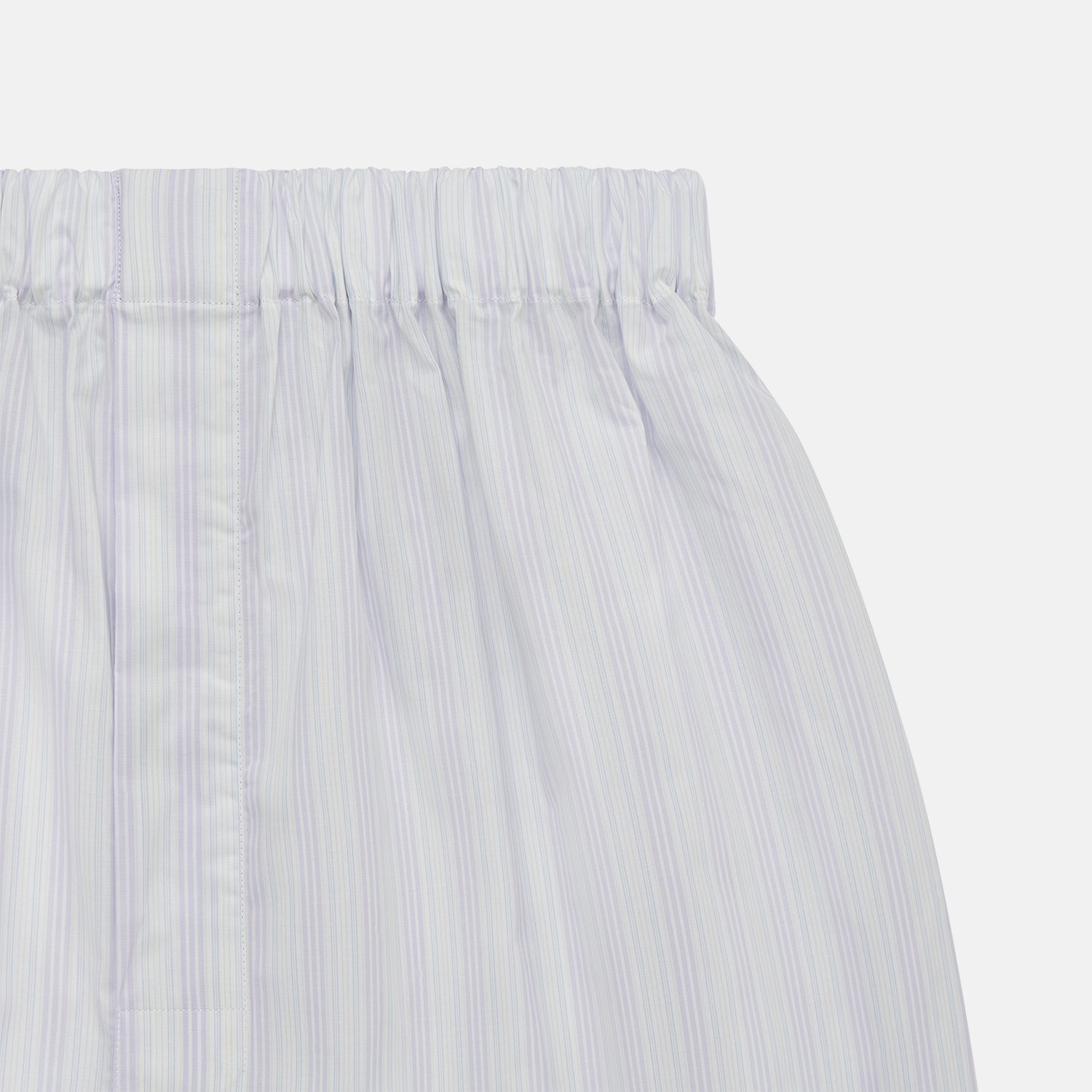 View 2 of product Purple multi-striped cotton Godfrey boxer shorts by Turnbull & Asser, featuring an elastic waistband, displayed flat on a plain white background.