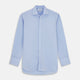 The Turnbull & Asser DR. NO Pale Blue West Indian Sea Island Cotton Shirt features a signature DR. NO collar and cuff, as seen on James Bond, and is displayed on a white background.