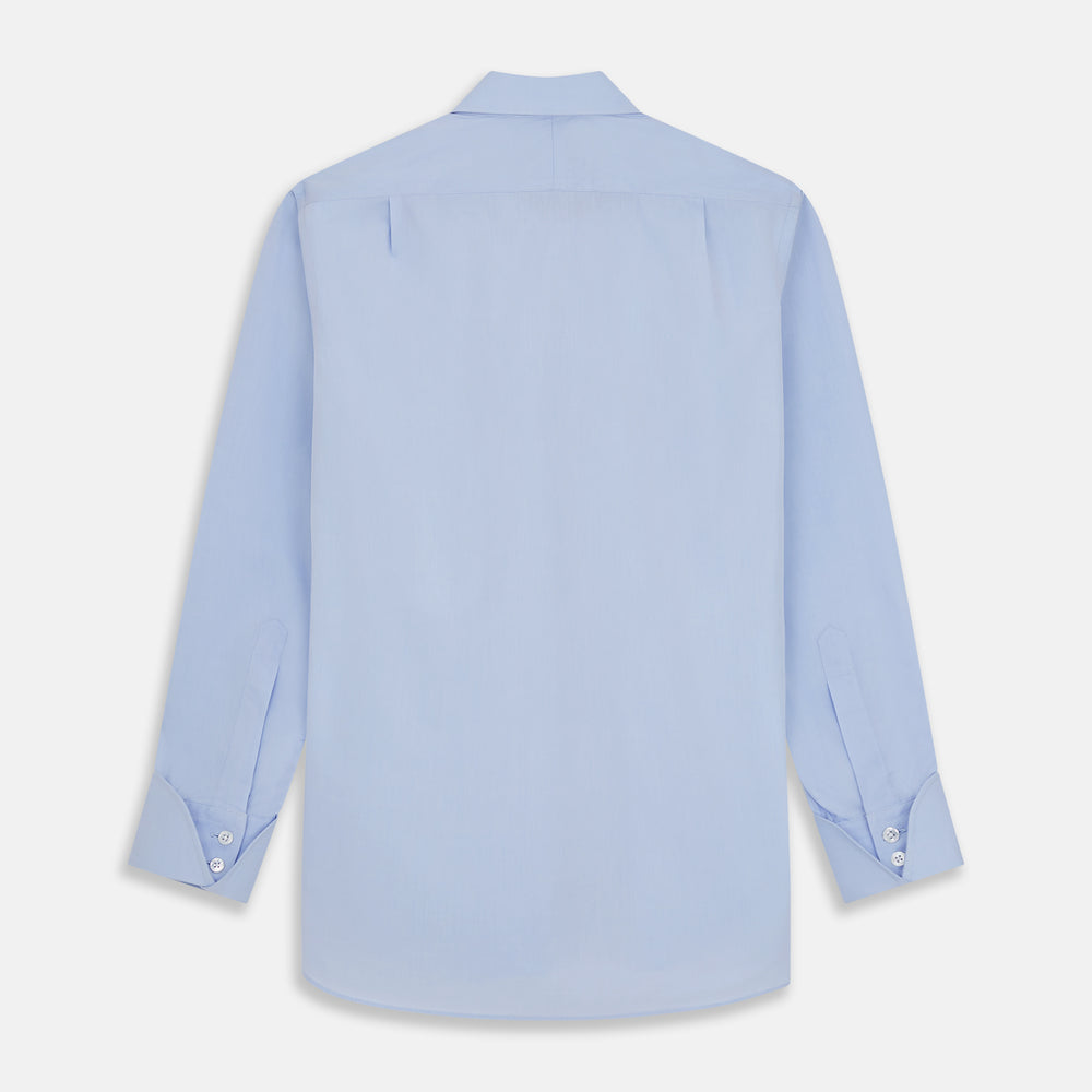 The Turnbull & Asser DR. NO Pale Blue West Indian Sea Island Cotton Shirt features a signature DR. NO collar and cuff, as seen on James Bond, and is displayed on a white background.
