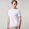 View 2 of product The Turnbull & Asser White Davey Cotton T-Shirt is shown on a white background. Crafted from fine-gauge jersey, it features short sleeves, a classic crew neck, and a clean front with no visible logos or designs.