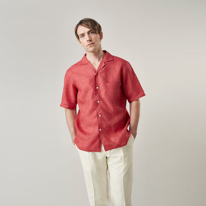 Crimson Delave Linen Holiday Fit Shirt with Revere Collar Image 1