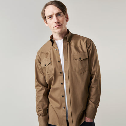 Khaki Cotton Weekend Fit Western Shirt with Dorset Collar Image 5
