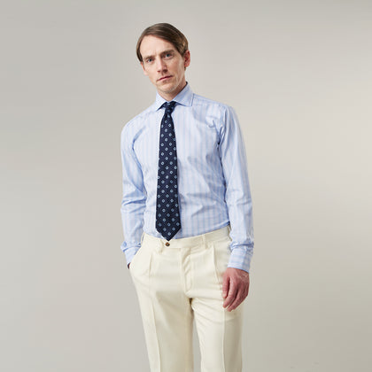 Yellow and Blue Glen Check Tailored Fit Shirt with Kent Collar Image 1
