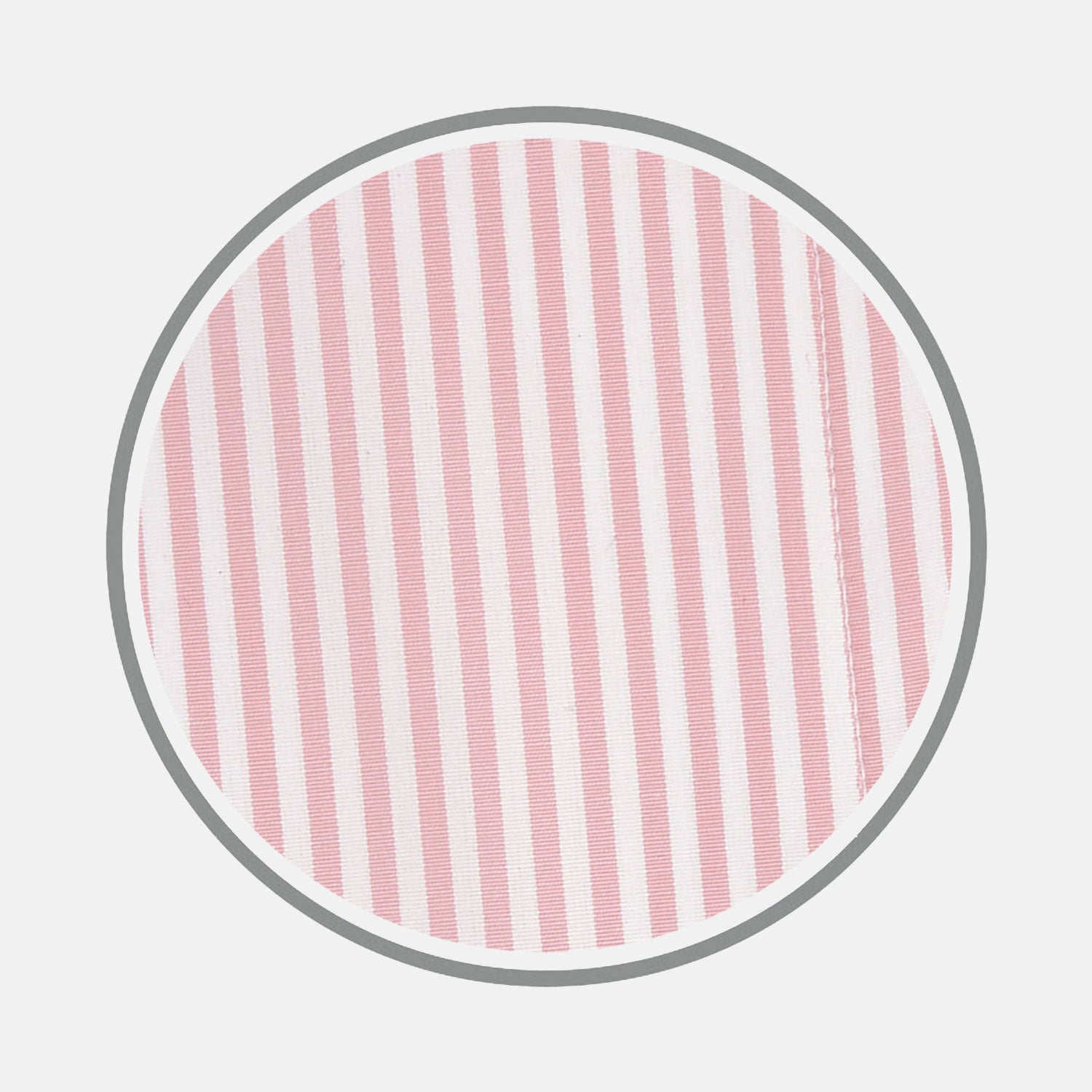 View 1 of product A circular swatch of Turnbull & Asser’s Blue Bengal Stripe Cotton Fabric, featuring vertical blue and white stripes and bordered by a gray outline.