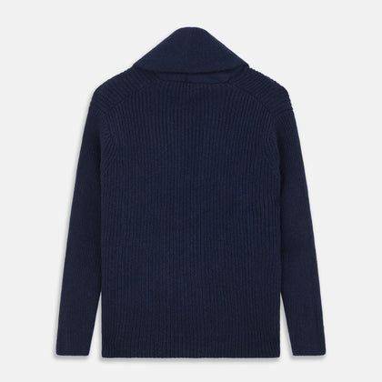 Navy Shawl Collar Cashmere Cardigan Image 2