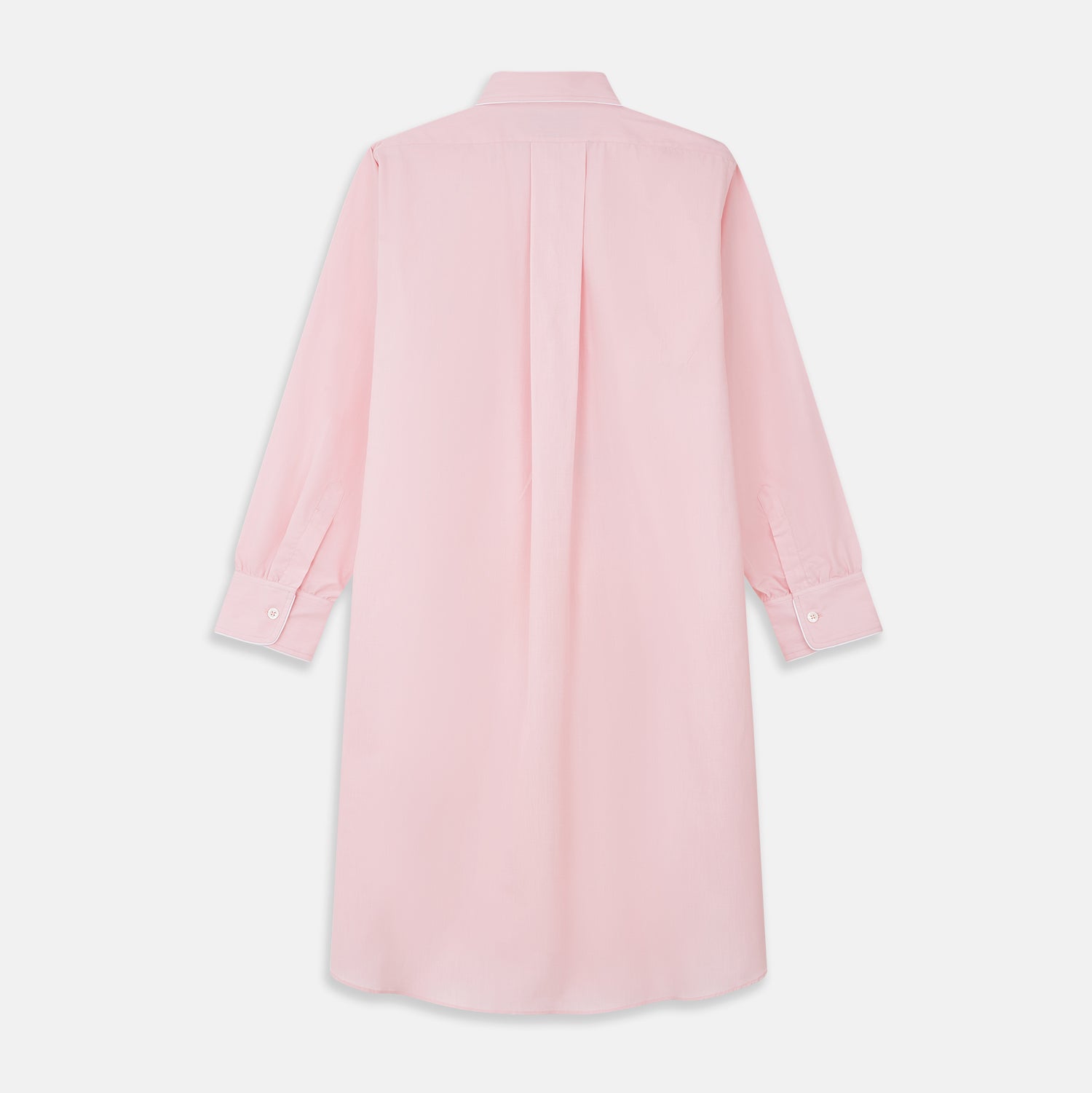 View 5 of product The Turnbull & Asser Pink Piped End-On-End Cotton Nightshirt features long sleeves, a pointed collar, button-down front, chest pocket, and a curved high-low hem for timeless, relaxed style.