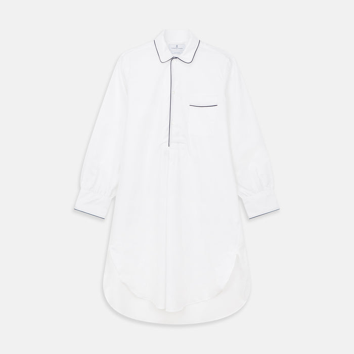 White Piped Cotton Nightshirt