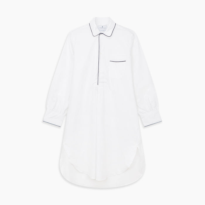 White Piped Cotton Nightshirt Image 5