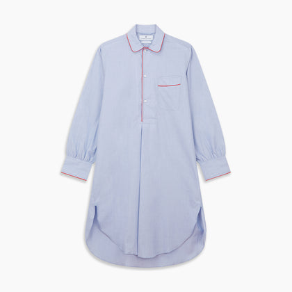 Blue Piped End-on-End Cotton Nightshirt Image 5
