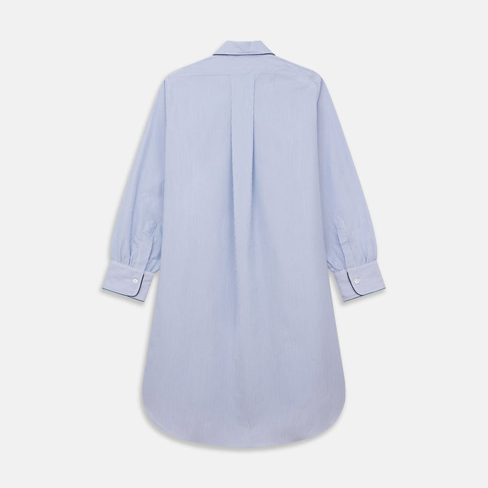 Blue Fine Bengal Stripe Piped Cotton Nightshirt Image 4