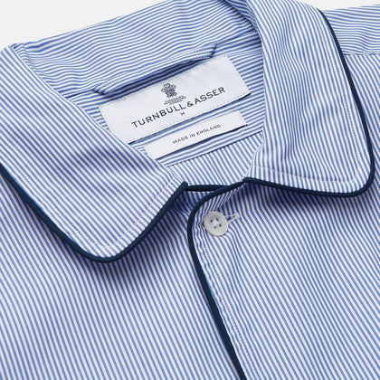 Blue Fine Bengal Stripe Piped Cotton Nightshirt Image 1