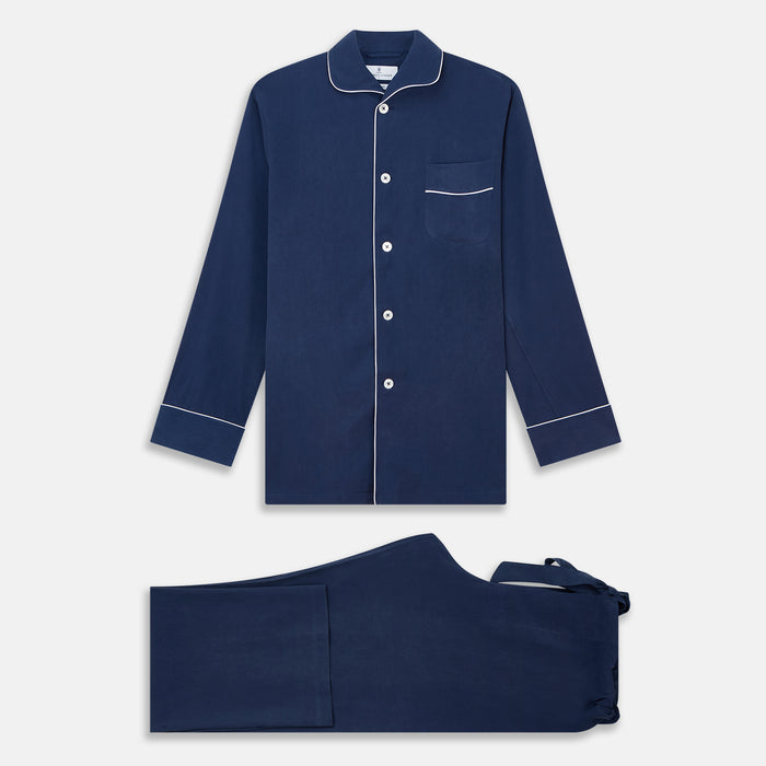 Navy Piped Silk Pyjama Set Image 1